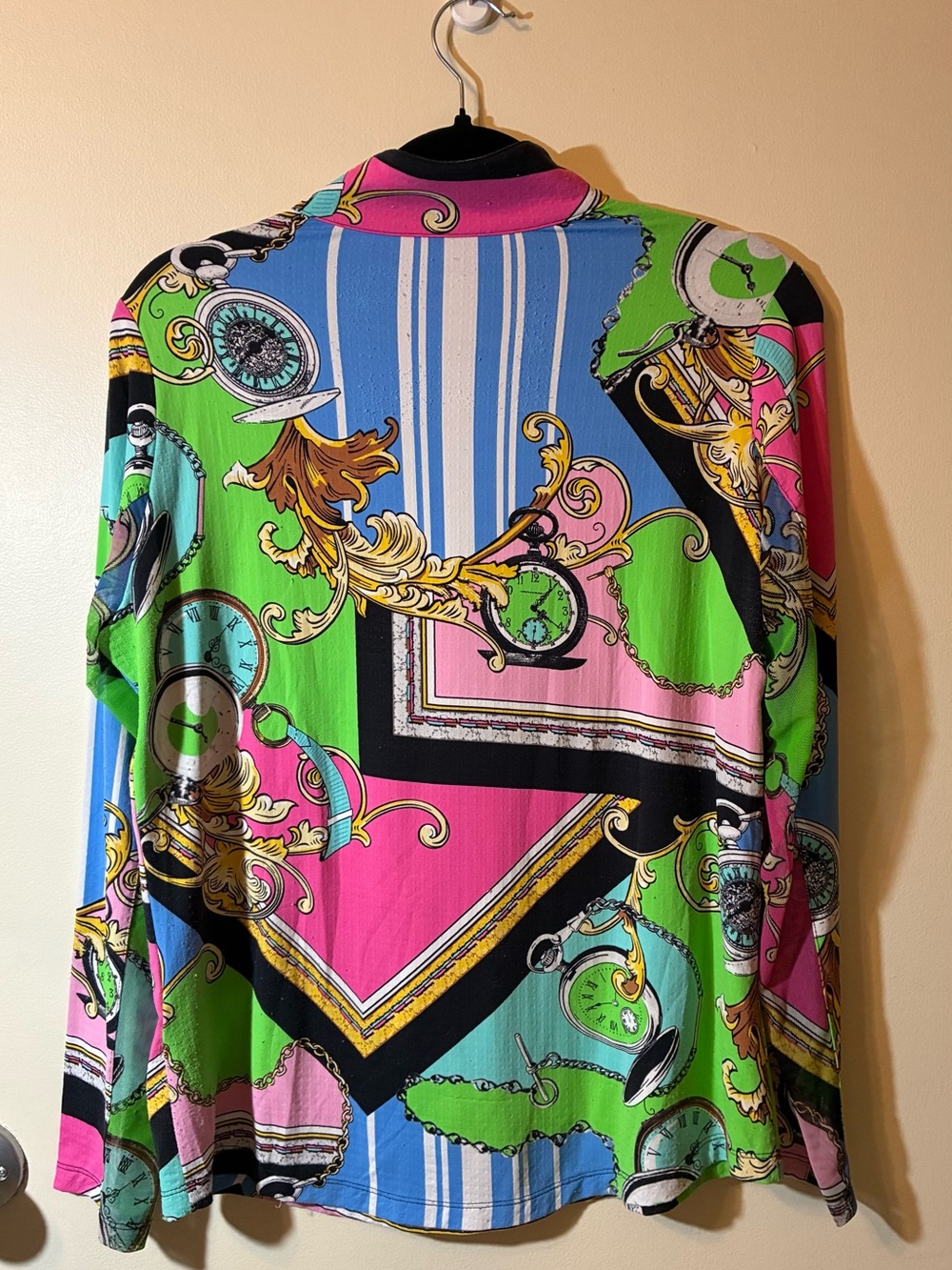 IBKÜL "Timeout" Long Sleeve Quarter-Zip Mock SPF Baroque Print Sports Shirt M - Picture 7 of 8